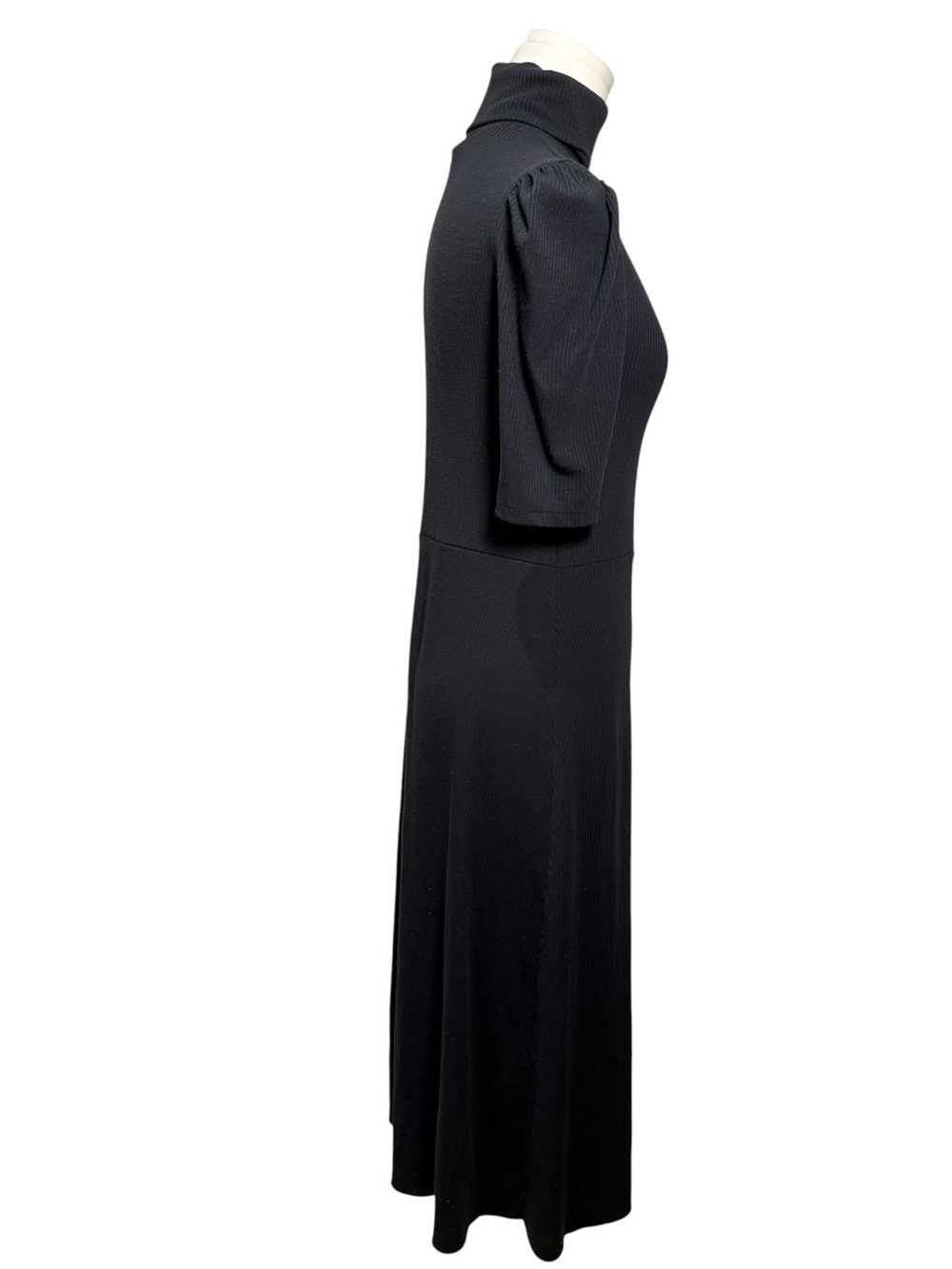 Zara Ribbed Knit Turtleneck Fit & Flare Midi Dress Black Size M - Picture 3 of 6